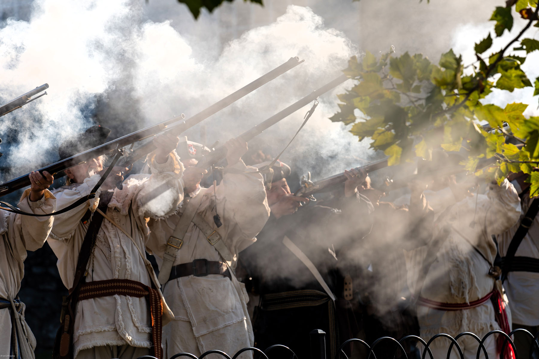 The Virginia SAR Musket Squad firing a musket salute 