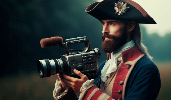 Colonial soldier with modern-day video camera