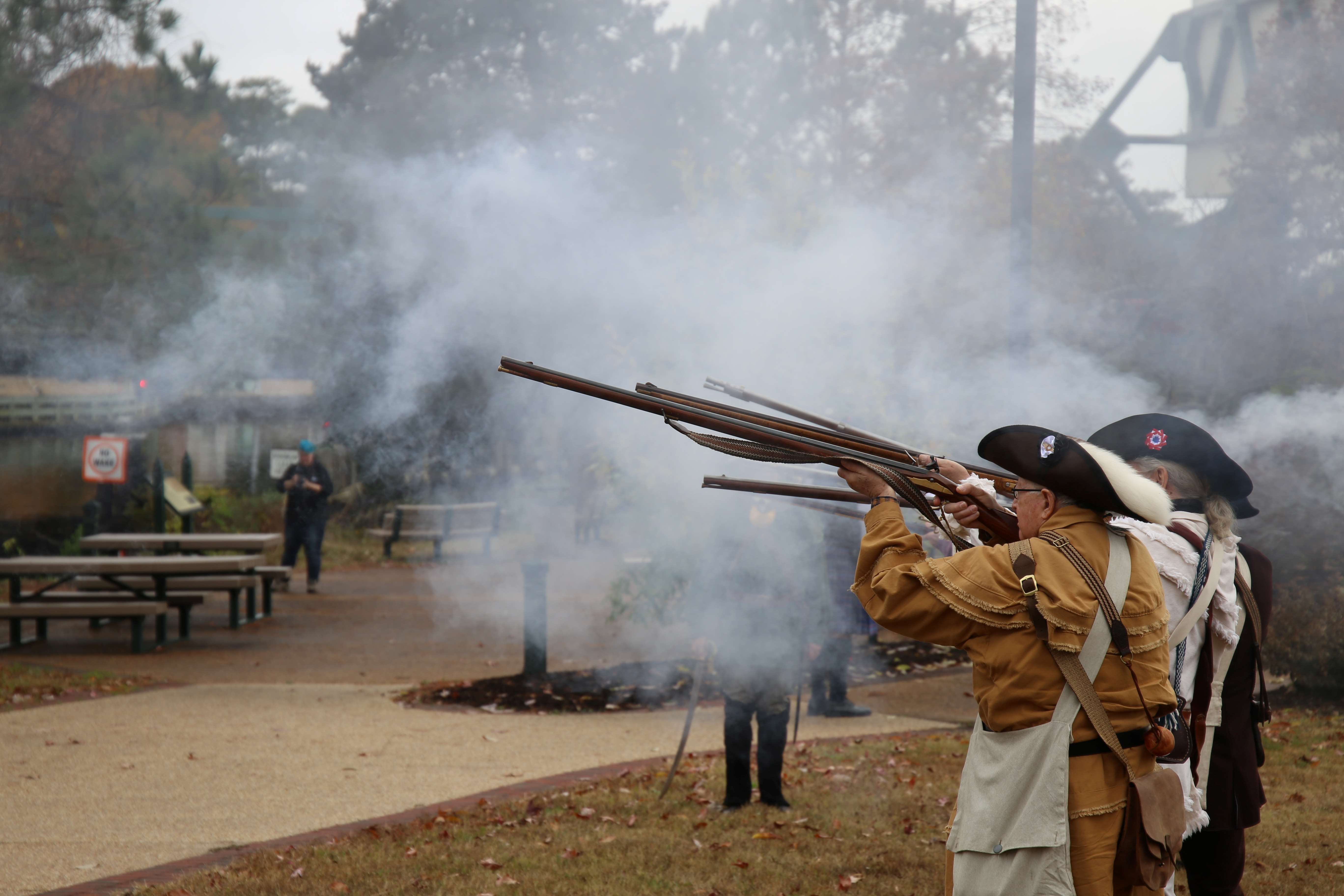 Musket fire honor at the 2023 Battle of Great Bridge