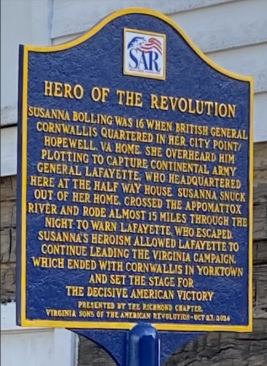 SAR Signage Hero of the Revolution Susanna Bolling in Richmond, Va.