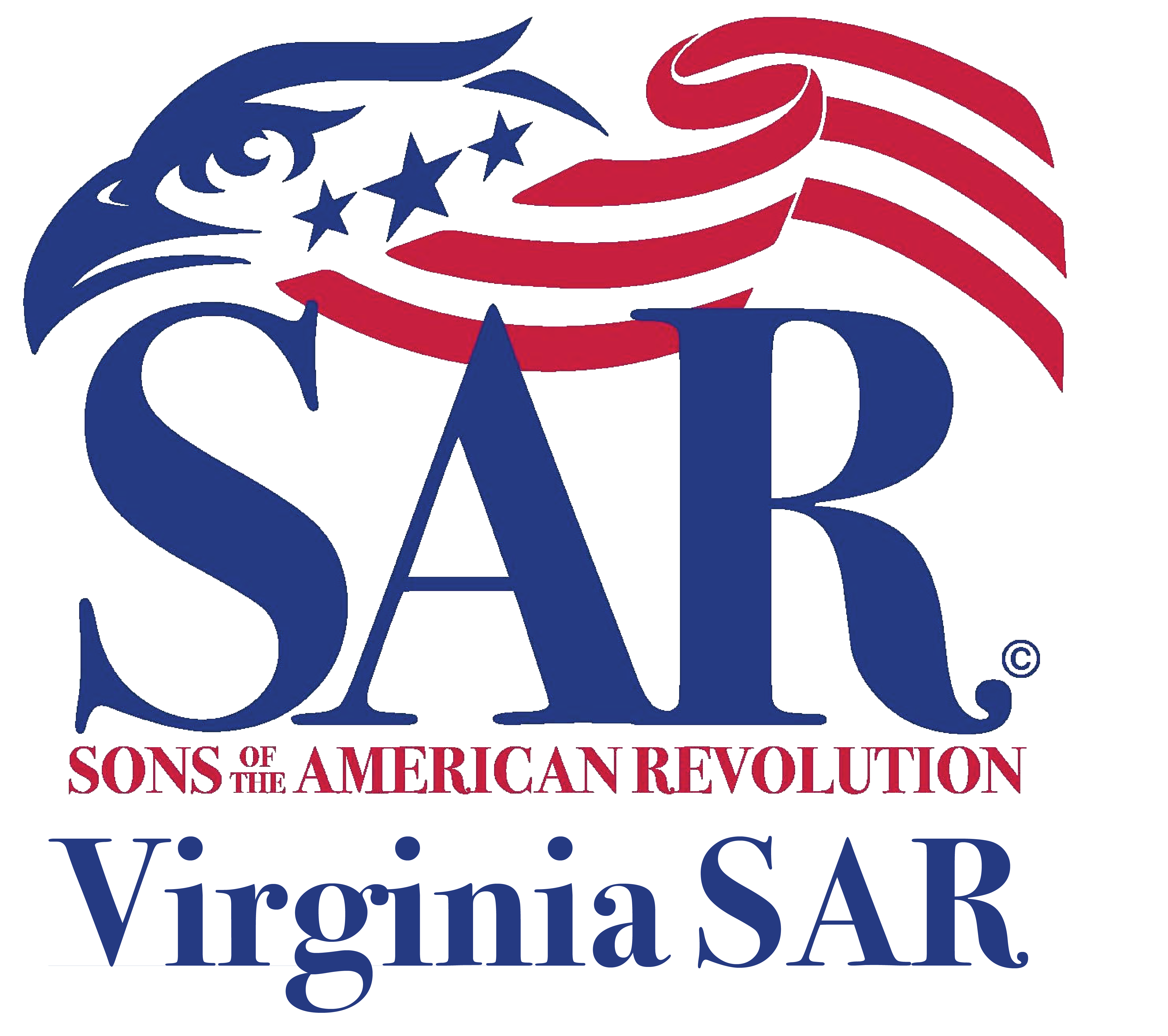 Official Logo of the Virginia SAR presented with a majestic eagle design in patriotic red, white and blue and the words 