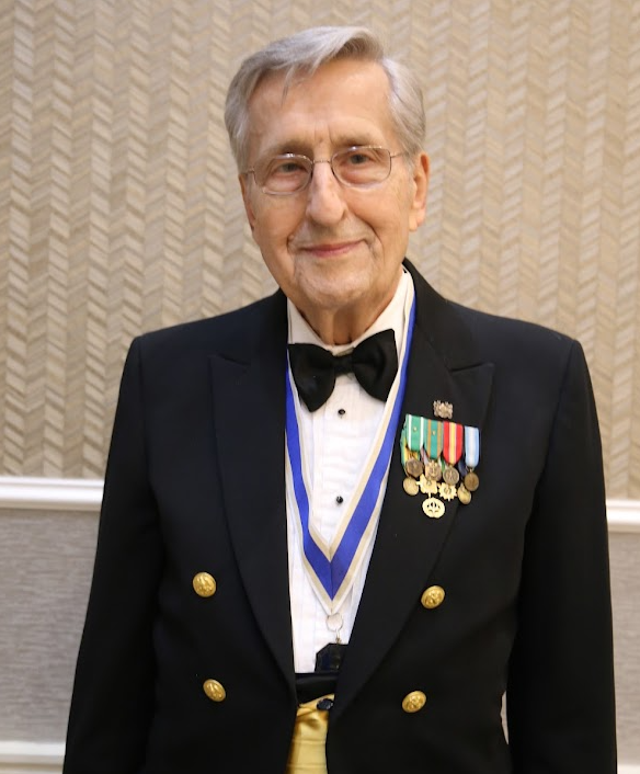 Virginia SAR President Michael Weyler, PhD, in tuxedo with miniature medals